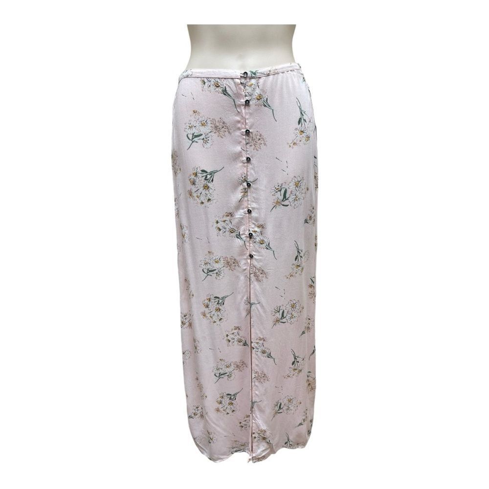 Floral Button-Front Pink Maxi Skirt